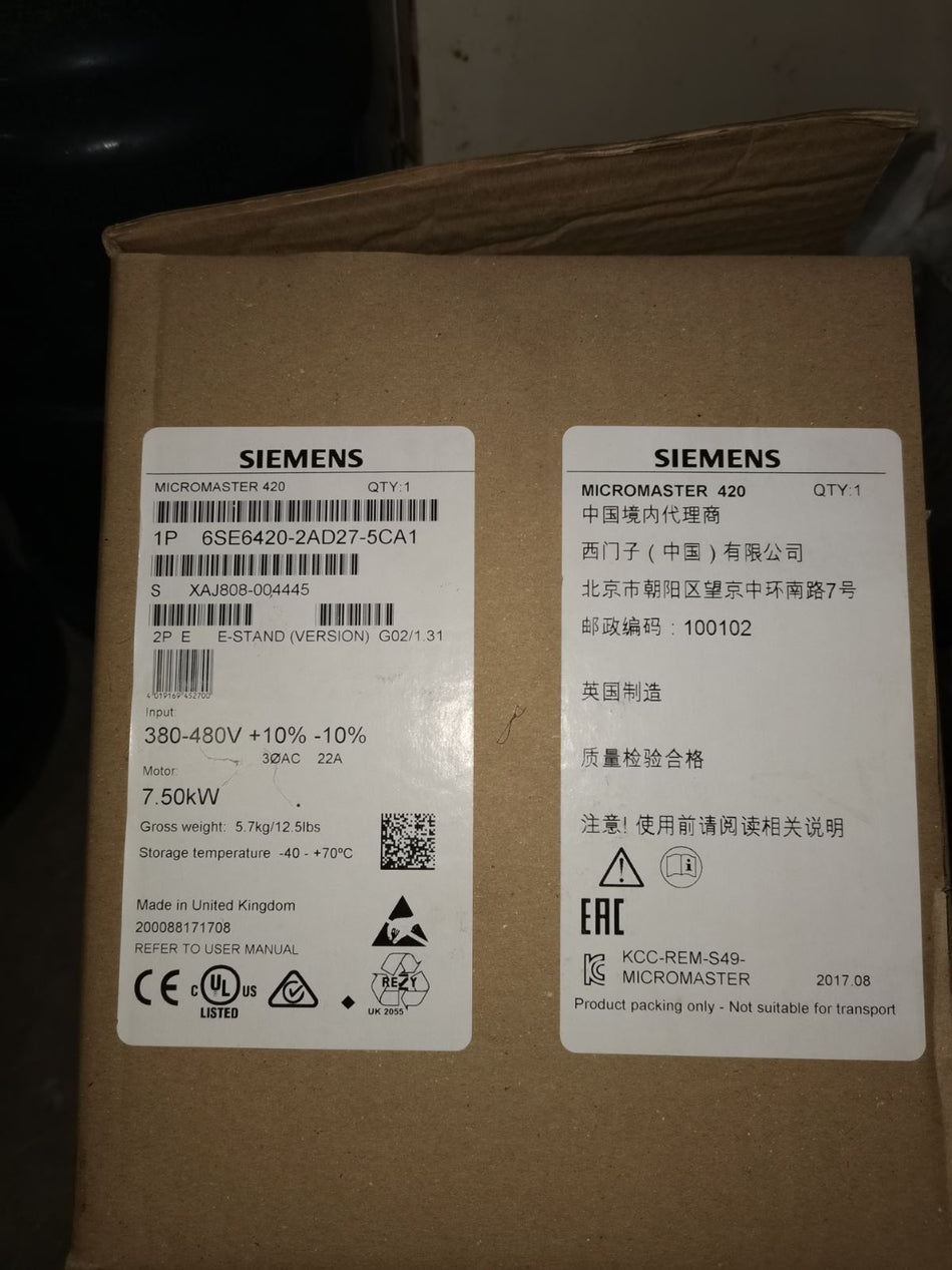 1PC Siemens 6SE6420-2AD27-5CA1novo