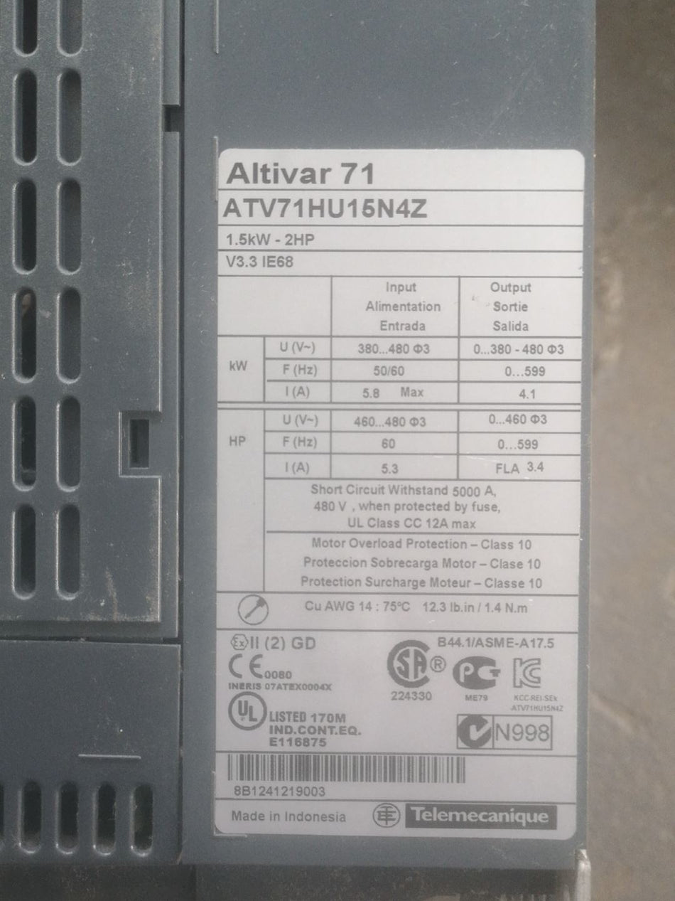 1 PC  For Schneider ATV71HU15N4Z used
