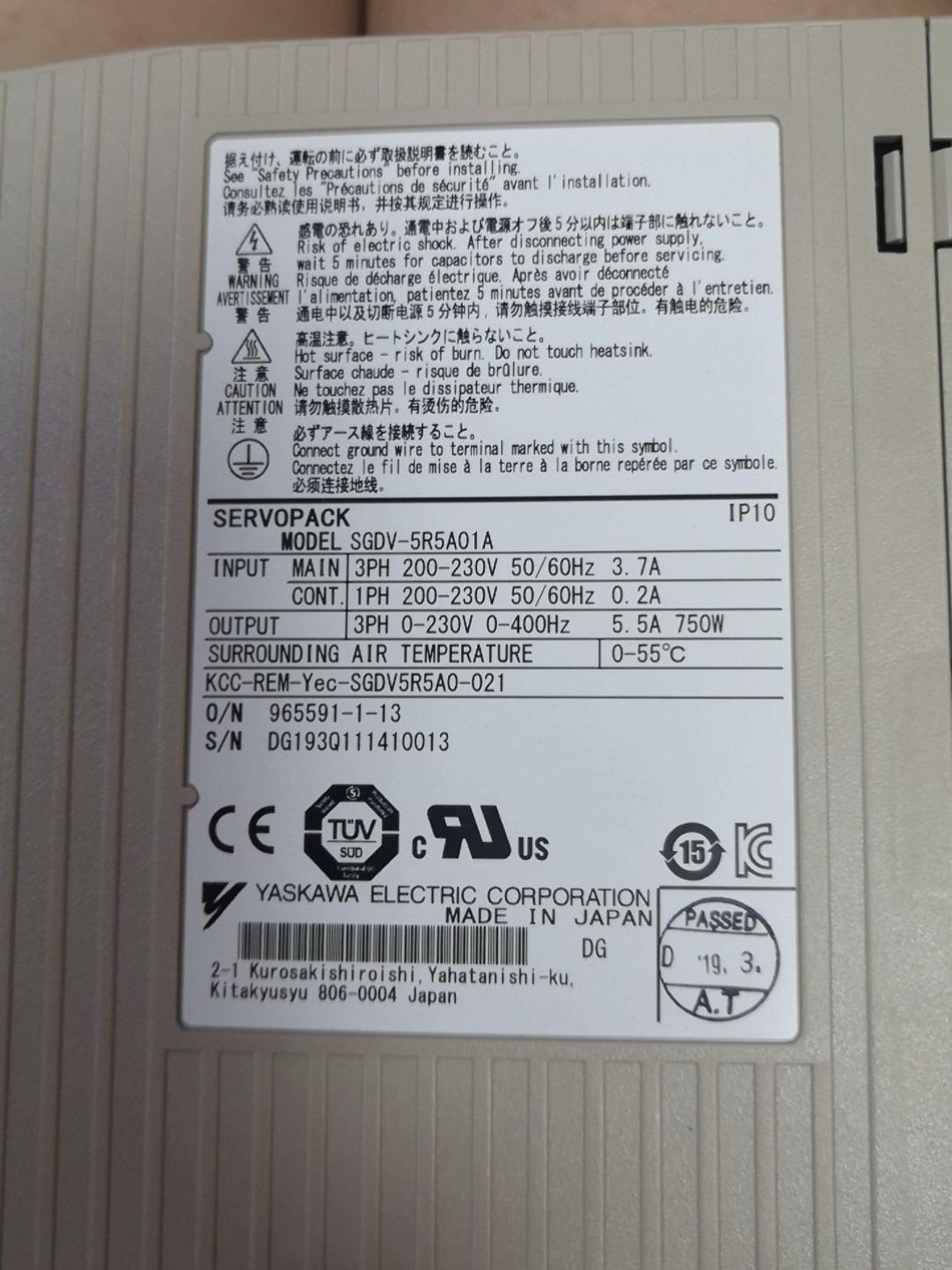 1 peça para Yaskawa SGDV-5R5A01A usado SGDV5R5A01A