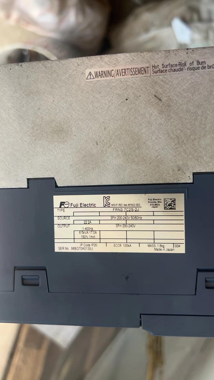 1 peça para FUJI FRN3.7C2S-2J usado FRN3.7C2S2J
