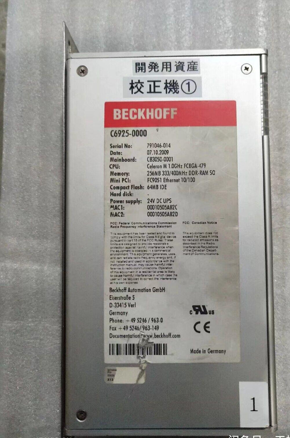 1PC for  BECKHOFF C6925-0000  Used C69250000