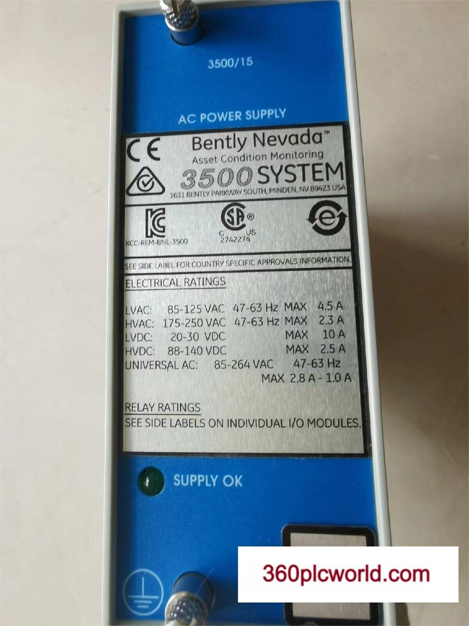 1 peça para Bently Nevada 3500/15 106M1079-01 Novo 3500/15 106M107901
