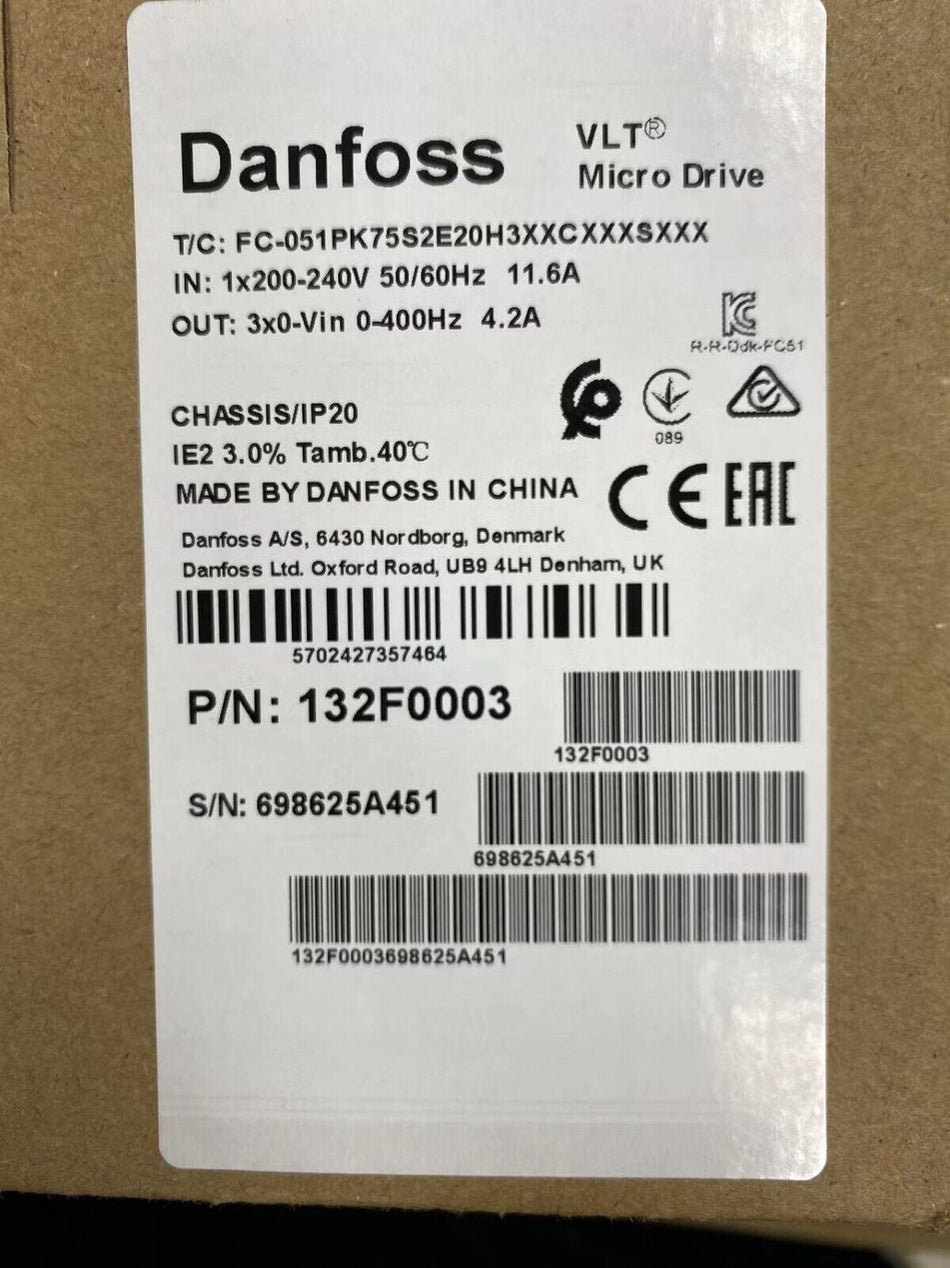 1 peça para Danfoss 132F0003 FC-051PK75S2E20H3XXCXXXSXXX NOVO