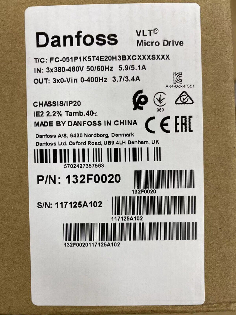 1PC FOR Danfoss 132F0020 FC-051P1K5T4E20H3BXCXXXSXXX NEW