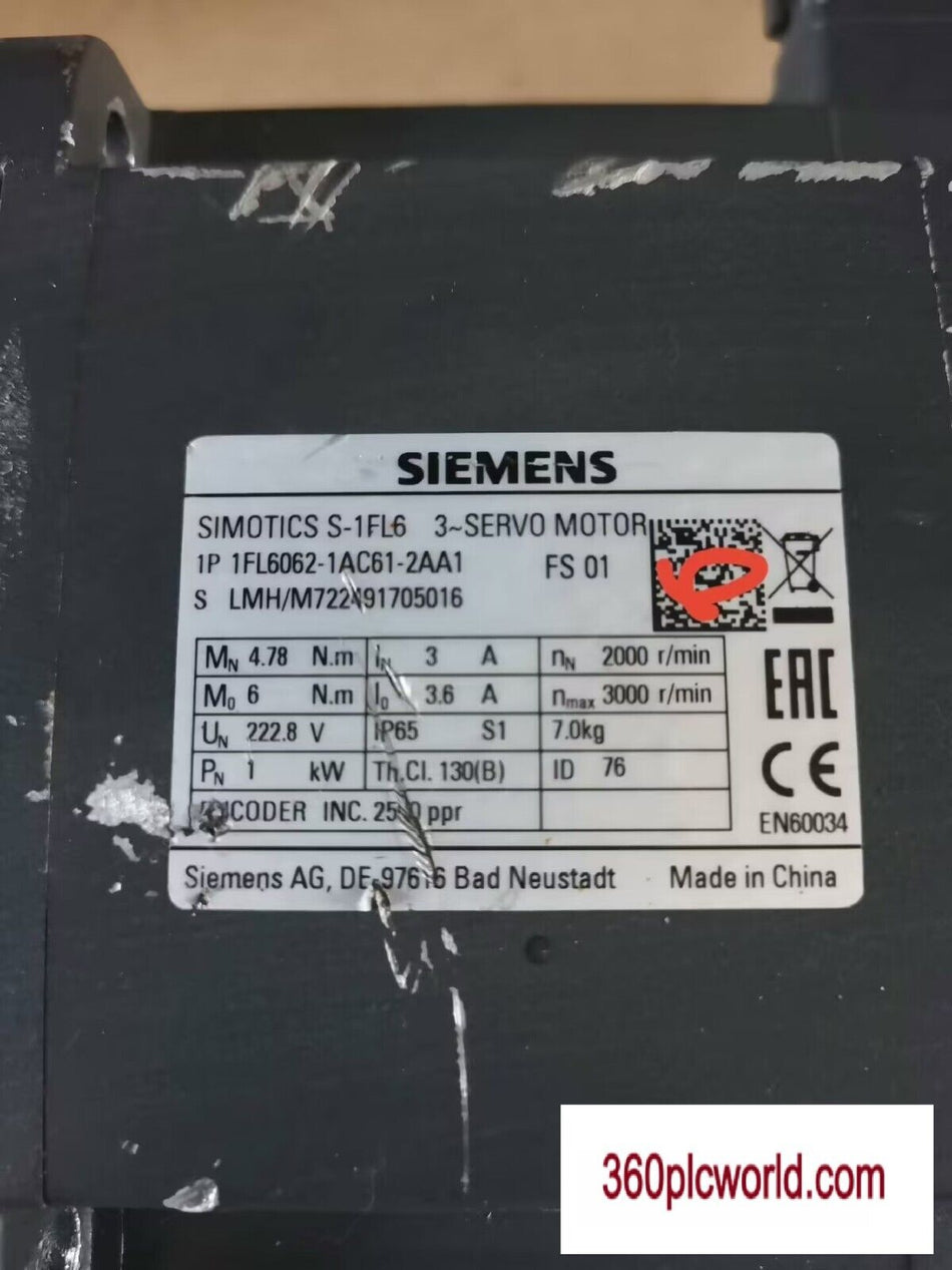 1 PC PARA SIEMENS 1FL6062-1AC61-2AA1 USADO