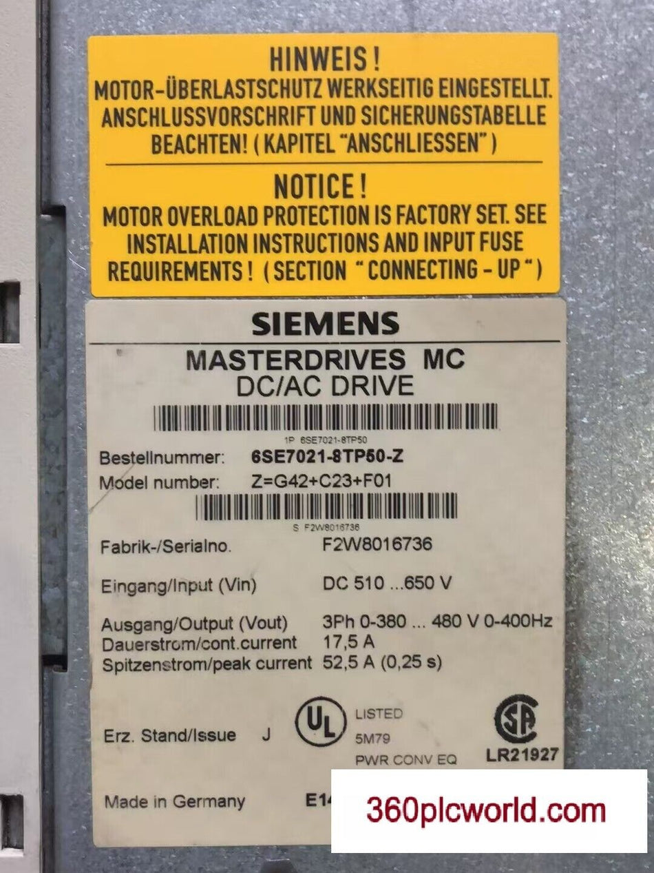 1 PC PARA SIEMENS 6SE7021-8TP50-Z USADO 