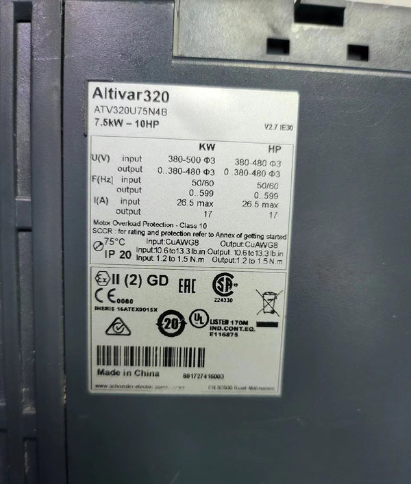 1PC Used Schneider Inverter ATV320U75N4B  A08