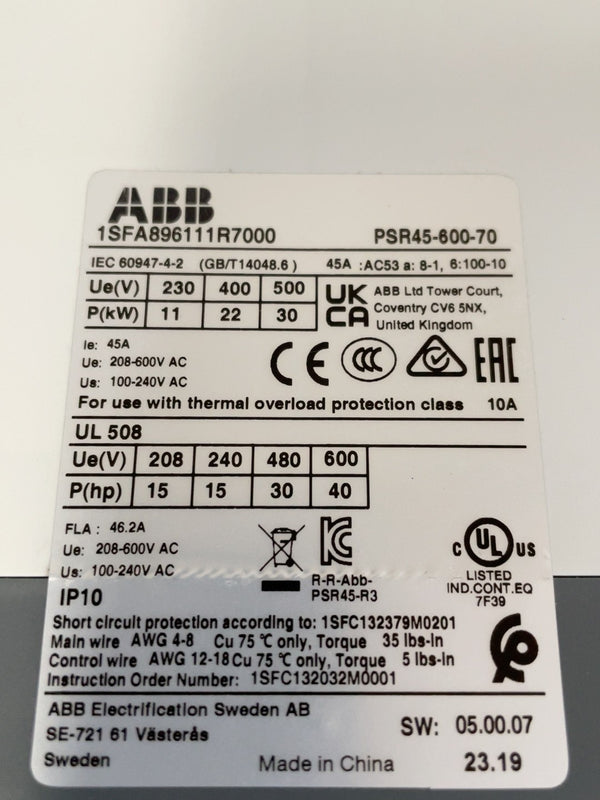 New ABB soft starter PSR45-600-70 fast shipping DHL*zc