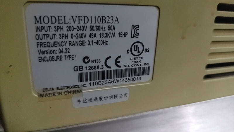 ONE USED Delta VFD110B23A VFD-B Series Inverter 11KW 220V