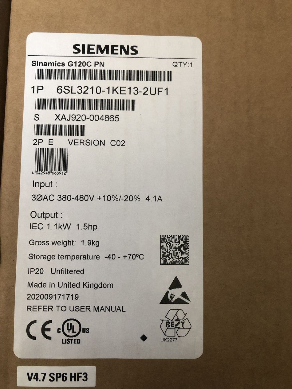 西门子全新G120C 6SL3210-1KE13-2UF1