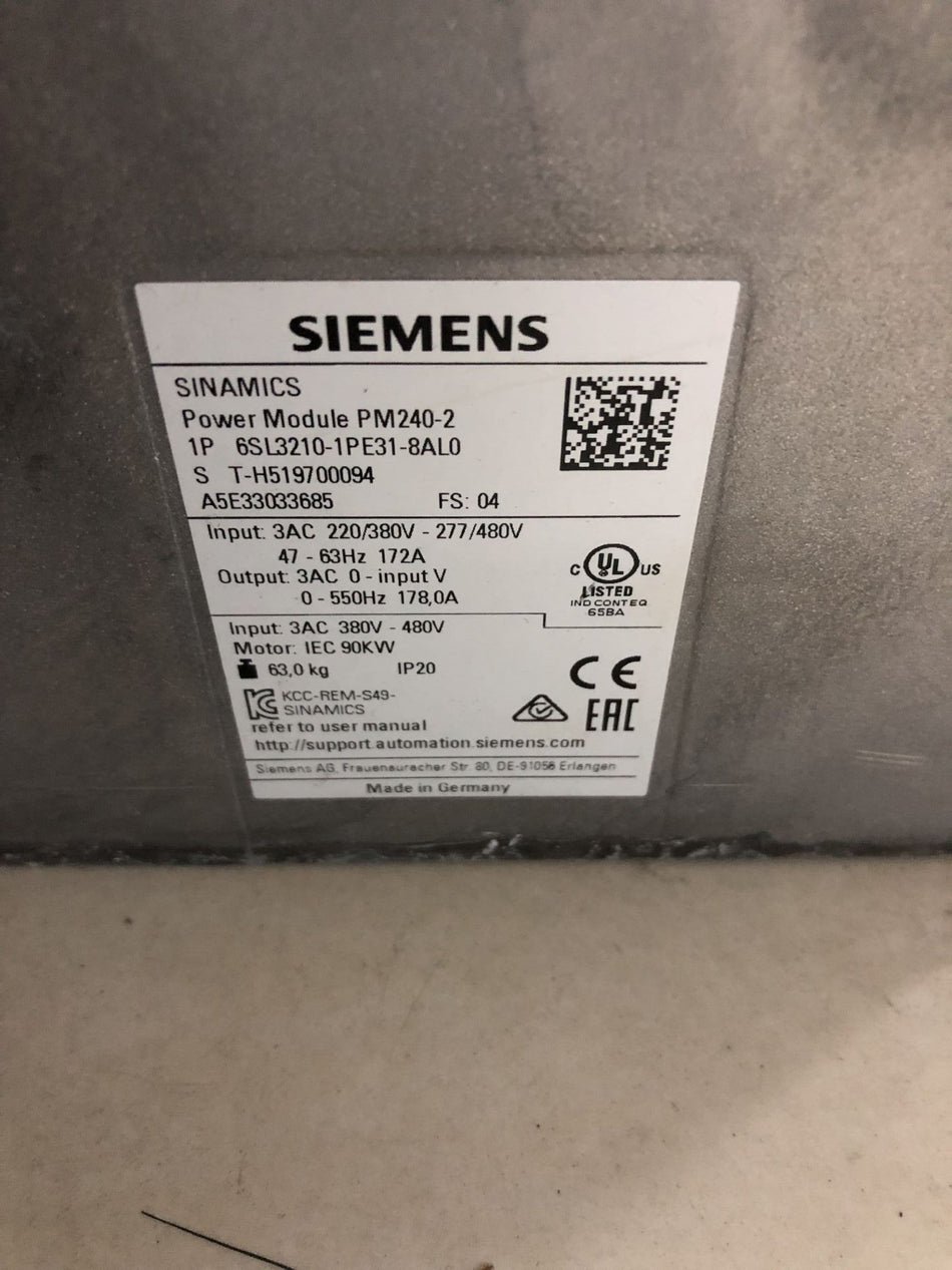 西门子 PM240-2 6SL3210-1PE31-8AL0 全新