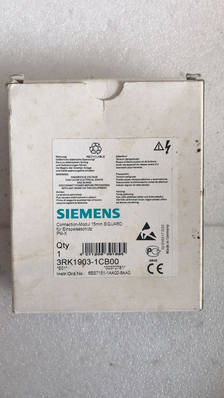 SIEMENS 3RK1903-1CB00 novo 3RK19031CB00