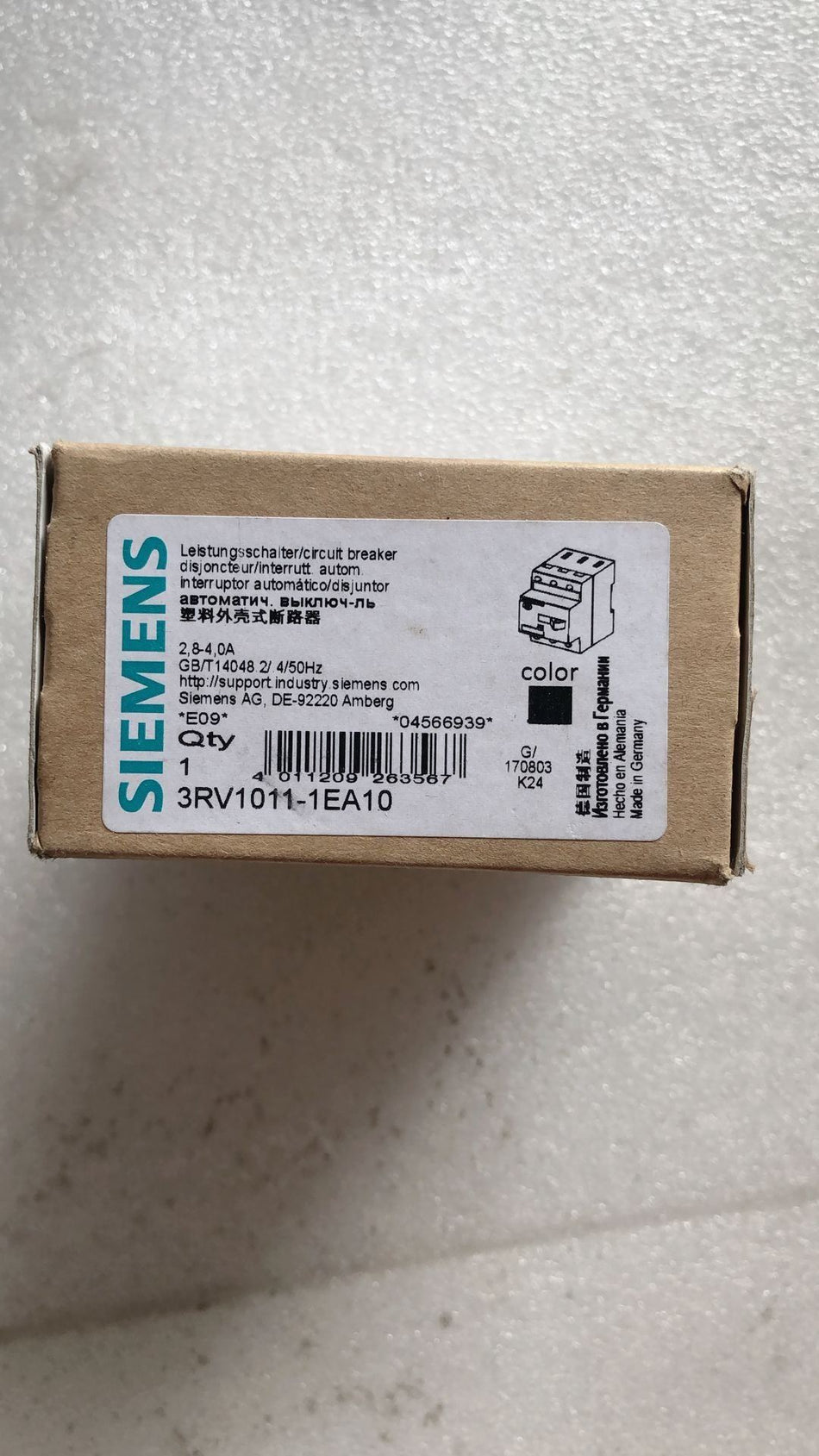 SIEMENS 3RV1011-1EA10 novo 3RV10111EA10