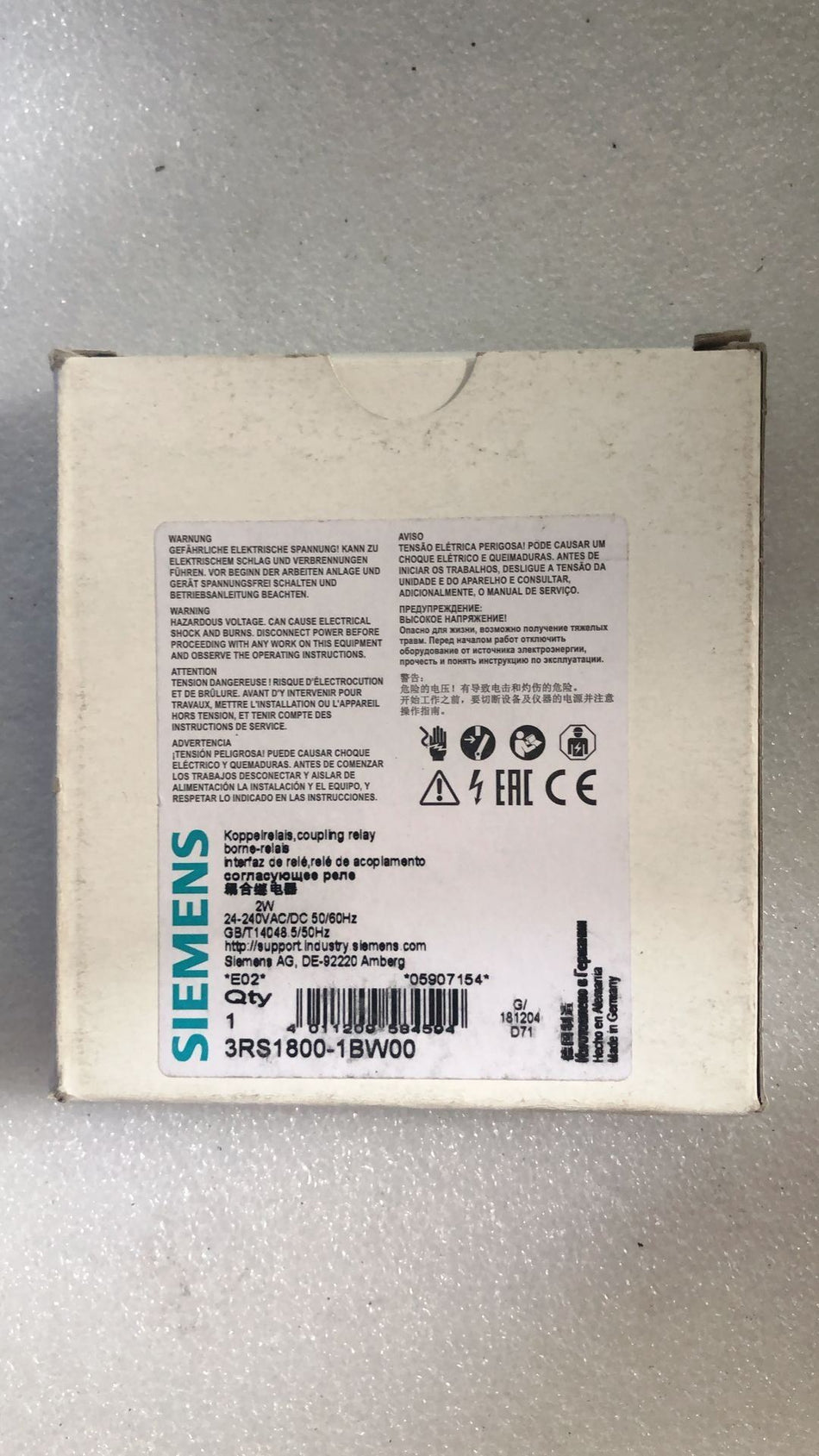 SIEMENS 3RS1800-1BW00 novo 3RS18001BW00