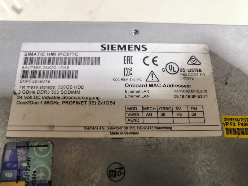 SIEMENS 6AV7885-2ak20-1DA8 6AV78852ak201DA8