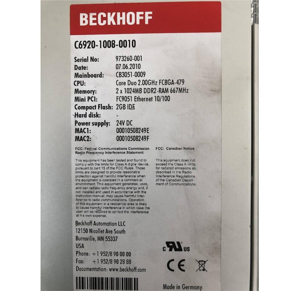 Beckhoff C6920-1008-0010 PC Industrial