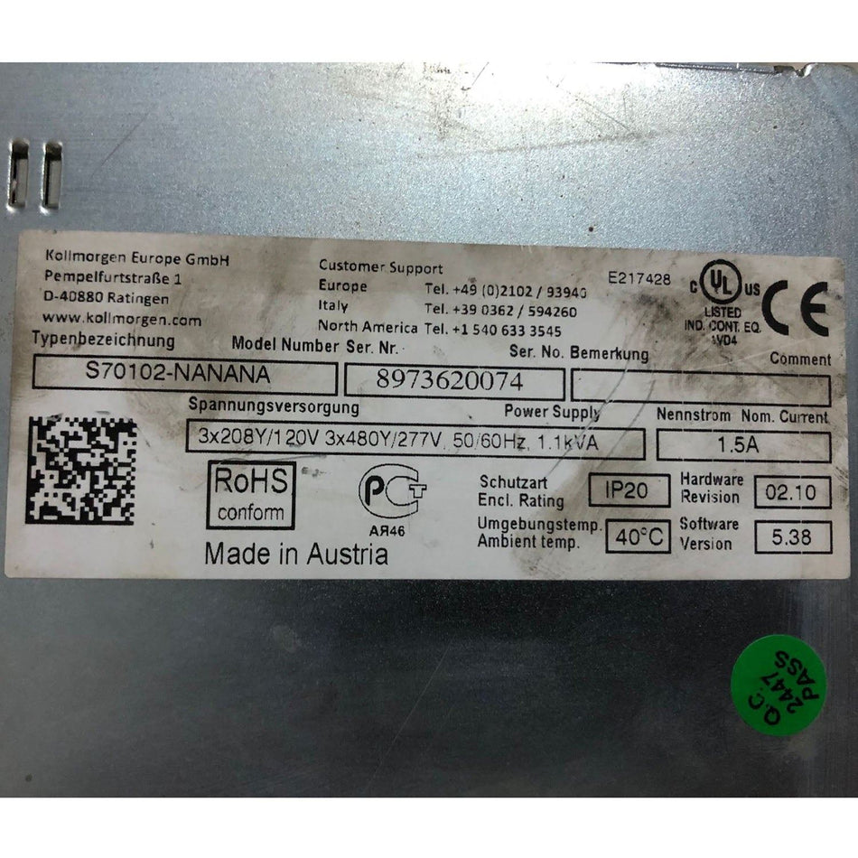 Kollmorgen Danaher Motion S70602-NANANA AC Servo Drive Amplifier Controller