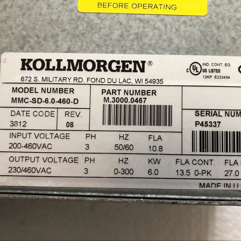 KOLLMORGEN MMC-SD-6.0-460-D伺服驱动器