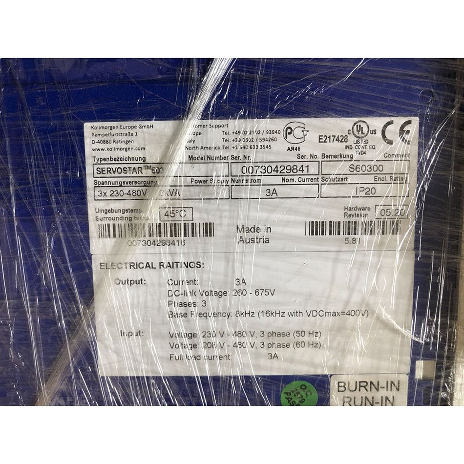 科尔摩根SERVOSTAR 603 S60300伺服驱动器