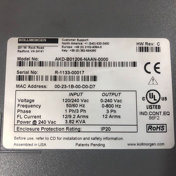 KOLLMORGEN Servo drive AKD-B01206-NAAN-0000