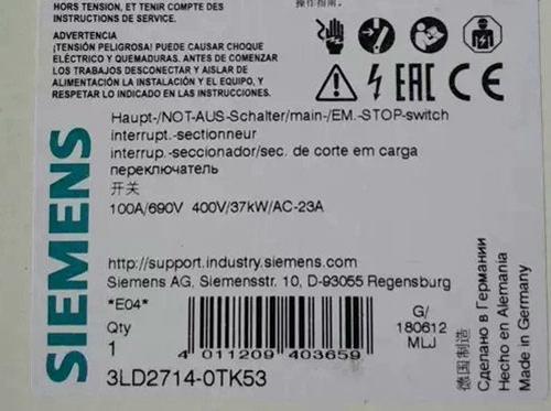 1PCS New For SIEMENS Isolation Switch 3LD2714-0TK53 100A/690V 400V/37KW/AC-23A
