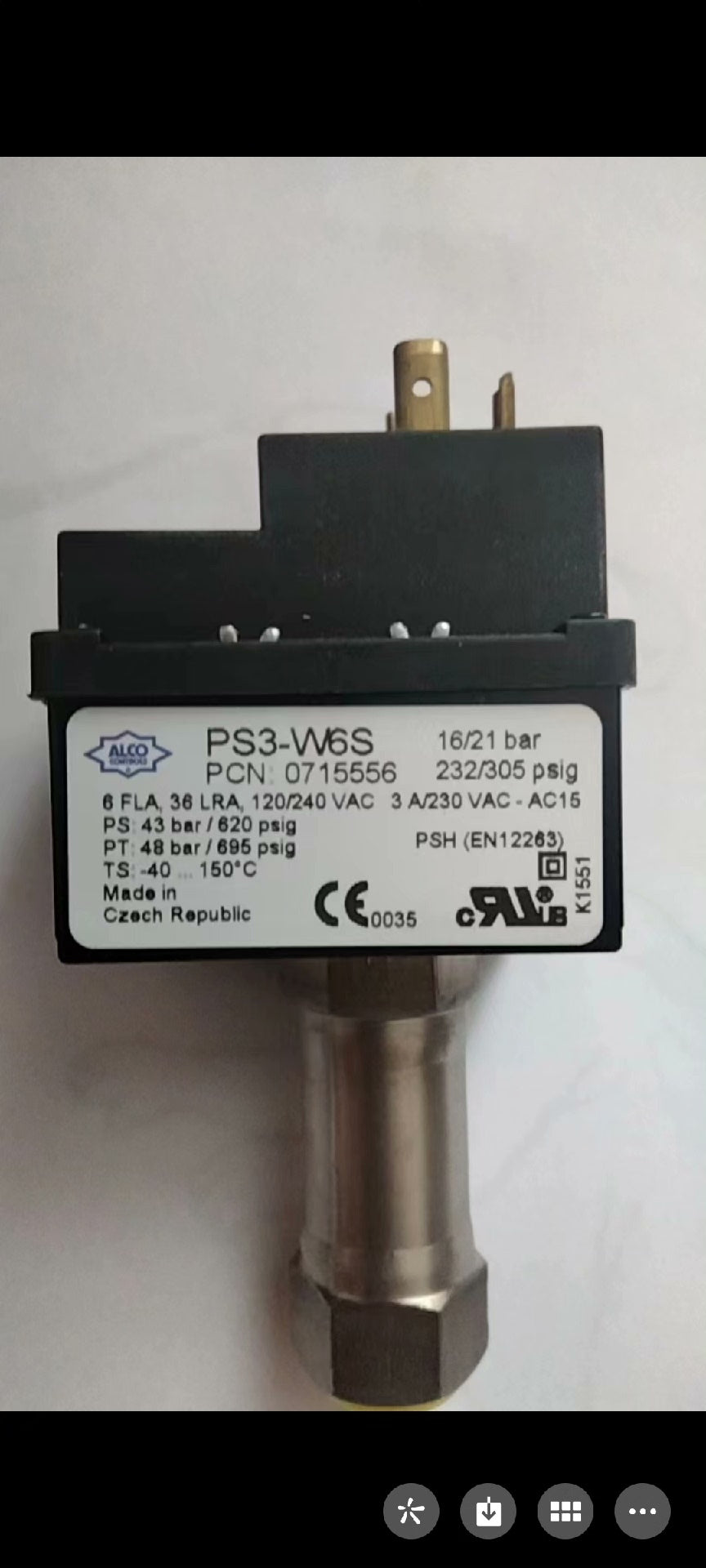 1个适用于新型压力开关PS3-W6S 21/25bar-40¡150¡æ120/240VAC