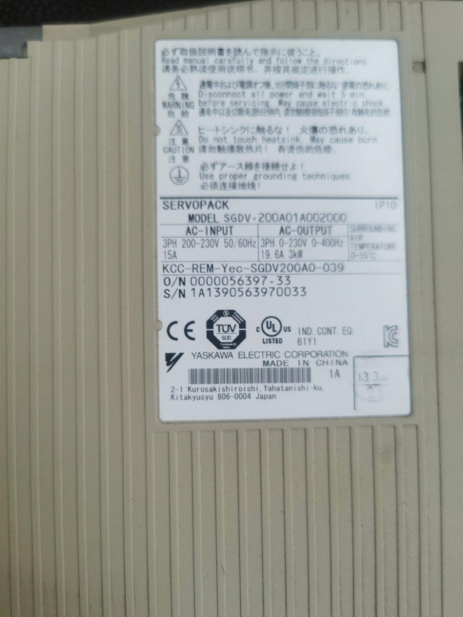 1 peça para Yaskawa SGDV-200A01A002000 usado SGDV200A01A002000 A06