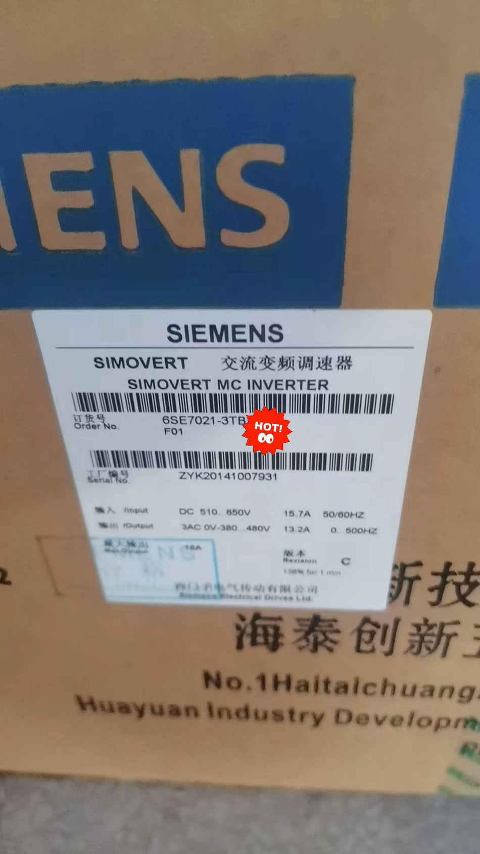 NOVO Inversor Siemens 6SE7021-3TB61-Z 6SE70213TB61Z Simovert Masterdrive