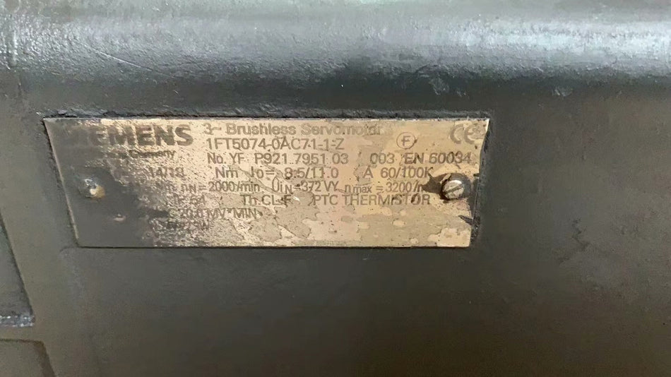 SIEMENS PERMANENT MAGNET SERVO MOTOR 1 FT5074-0AC71-1-Z ROD 320,005 2500