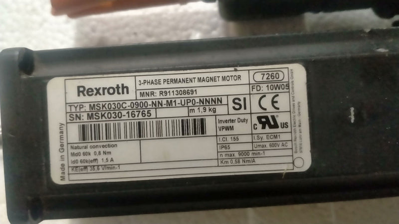 REXROTH MSK030C-0900-NN-M1-UP0-NNNN 3-PHASE PERMANENT MAGNET MOTOR 9000RPM 600V