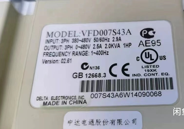 1台二手台达变频器VFD007S43A 0.75KW 380V A08