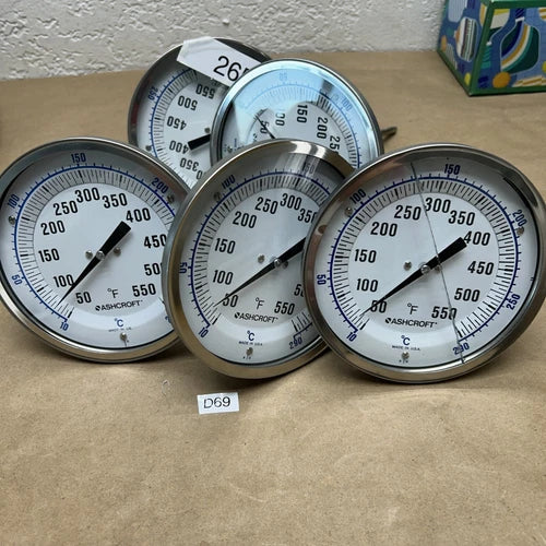 (5) ASHCROFT 5¡± BIMETAL THERMOMETER 3" STEM 50-550F 10-290C NNB * READ*