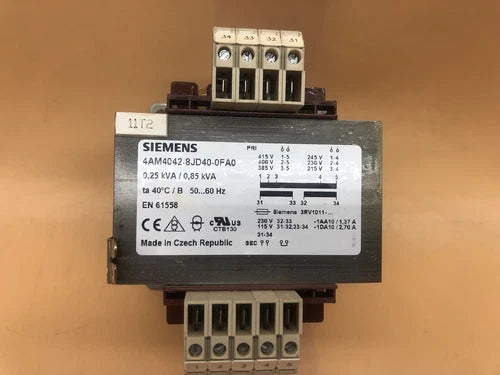 SIEMENS 4AM4042-8JD40-0FA0 TRANSFORMER 0.25kVA/0.85kVA