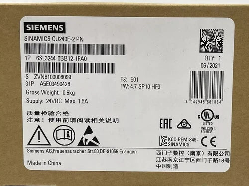 New Siemens 6SL3244-0BB12-1FA0 6SL3 244-0BB12-1FA0 G120 CONTROL UNIT CU240E-2 PN