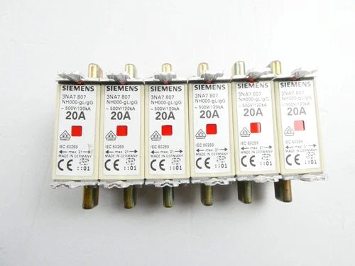 6x SIEMENS 3NA7807 (20A AC500V gL/gG) NH FUSE-LINKS - set of 6