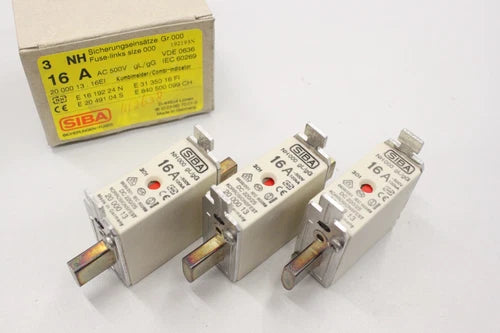 3x SIBA NH000 16A 500V 2000013.16EI NH Sicherungseinsatz 200001316EI NEU