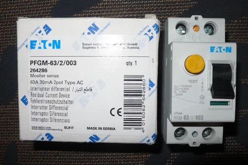 INTERRUPTEUR DIFFERENTIEL 2POLES, 63A 30mA TYPE AC, EATON MOELLER PFGM-63/2/003