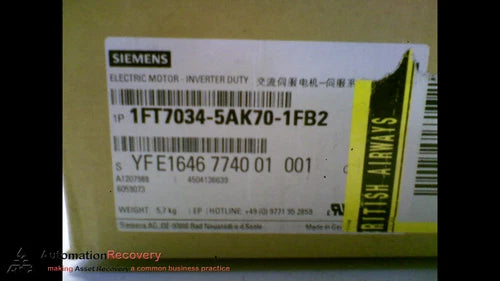 SIEMENS 1FT7034-5AK70-1FB2, ELECTRIC NATURAL AIR COOL SYNCH MOTOR, NEW #168683