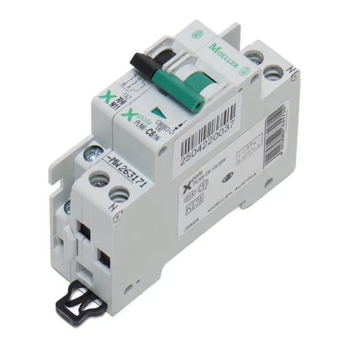 263171 PLN6-C6/1N + 286054 XHIN11 MOELLER, Disjuntor MCB PLN6 6A 2P, .....
