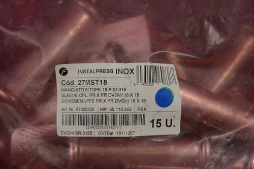 15x Installpress INOX 27MST18 Schiebemuffe 18mm Muffe 07500235 Neu OVP
