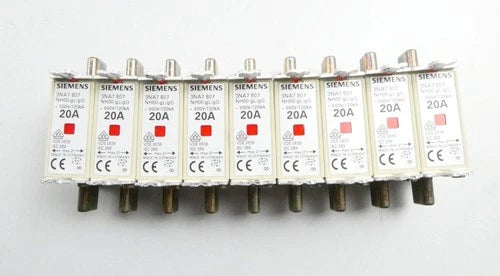 9x SIEMENS 3NA7807 (20A AC500V gL/gG) NH FUSE-LINKS - set of 9
