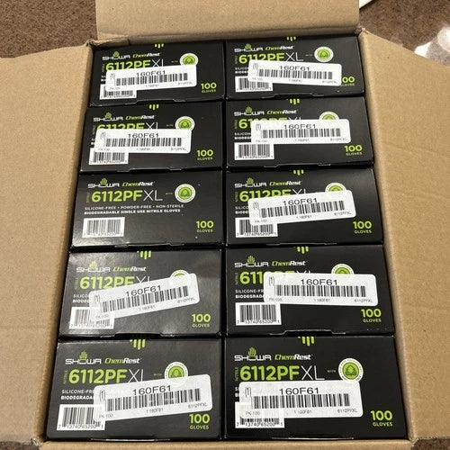 (10) ChemRest SHOWA 6112PF XL Biodegradable BLACK NITRILE Gloves 100 Per Box