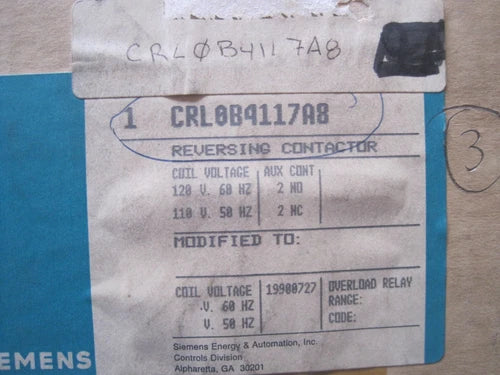New Siemens CRL0B4117A8 Reverse Contactor