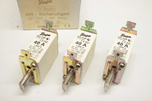 3x RAPA NH-C00 40A 500V 120kA gL-gG NH Sicherungseinsatz 90250040 OVP