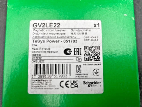 2 件全新施耐德电气 GV2LE22 TESYS 电源 051703 磁路断路器
