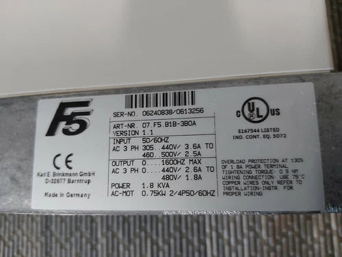 07.F5.B1B-3B0A F5 PLC KEB COMBIVERT 400V 0,75KW INVERTER no keyboard