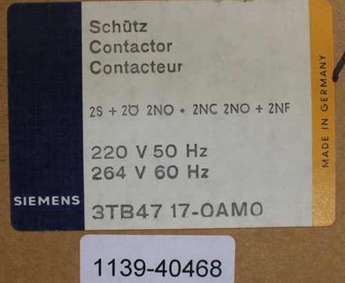 Siemens contactor contactor 3TB4717-OAM0 220V 50Hz / 264V 60Hz 2S + 2? 2NO + 2NC 2NF