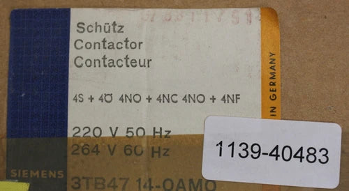 Siemens contactor contactor 3TB4714-0AM0 Us = 220V 50Hz / 264V 60Hz 4S + 4? 4NO + 4