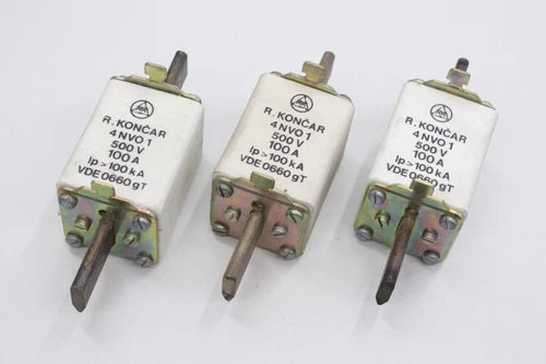 3x R.KONCAR 4 NVO 1 100A 500V NH Sicherungseinsatz 4NVO1 não utilizado