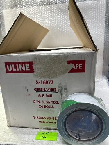 ** New Uline Green/White Industrial Safety Tape S-16877 2¡±X 36 yds (Qty Of 24)#